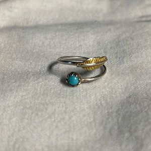 Silver and turquoise feather ring, size 6